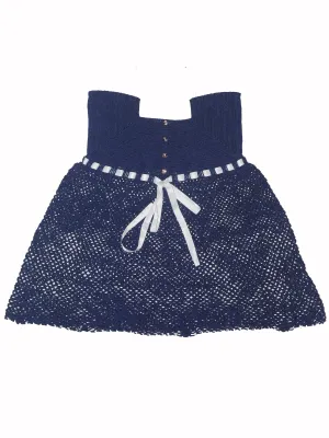 Stylish Dark Blue Color Handmade Crochet Frock For Baby Girl