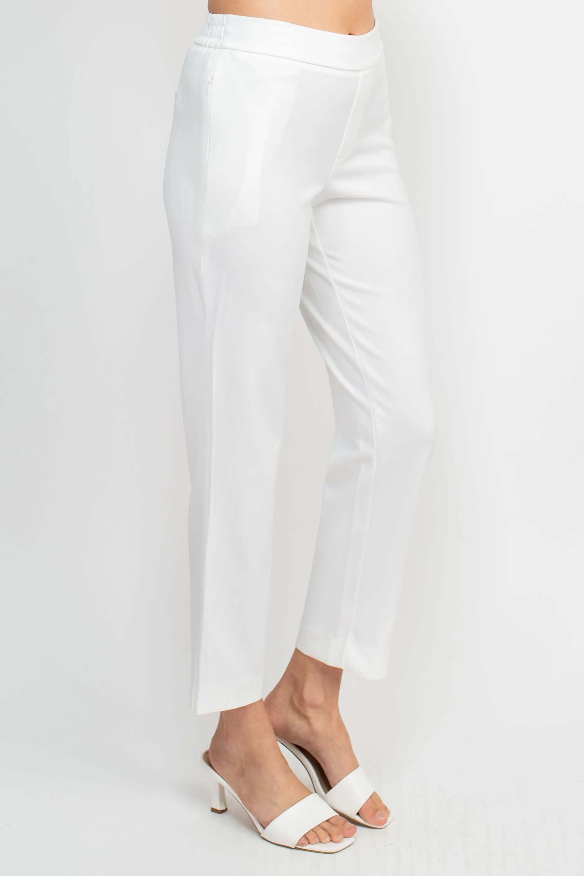 T Tahari Mid Waist Pull On Ankle Slim Fit Crepe Pant with Pockets