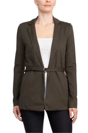 T Tahari Notched Collar Open Front Long Sleeve Ring Style Waist Belt Jacket