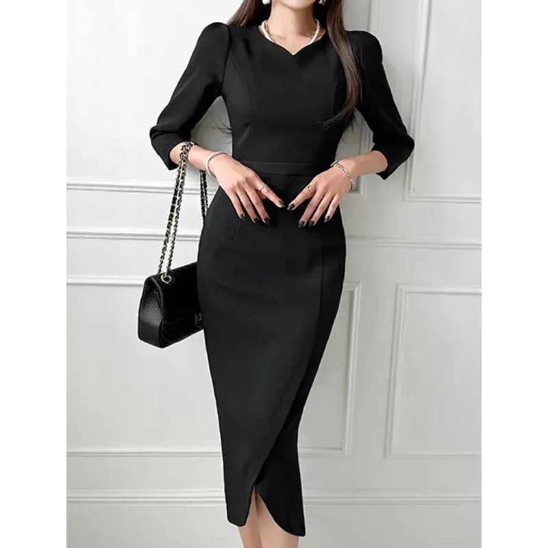 Tailored Side Slit Pencil Dress