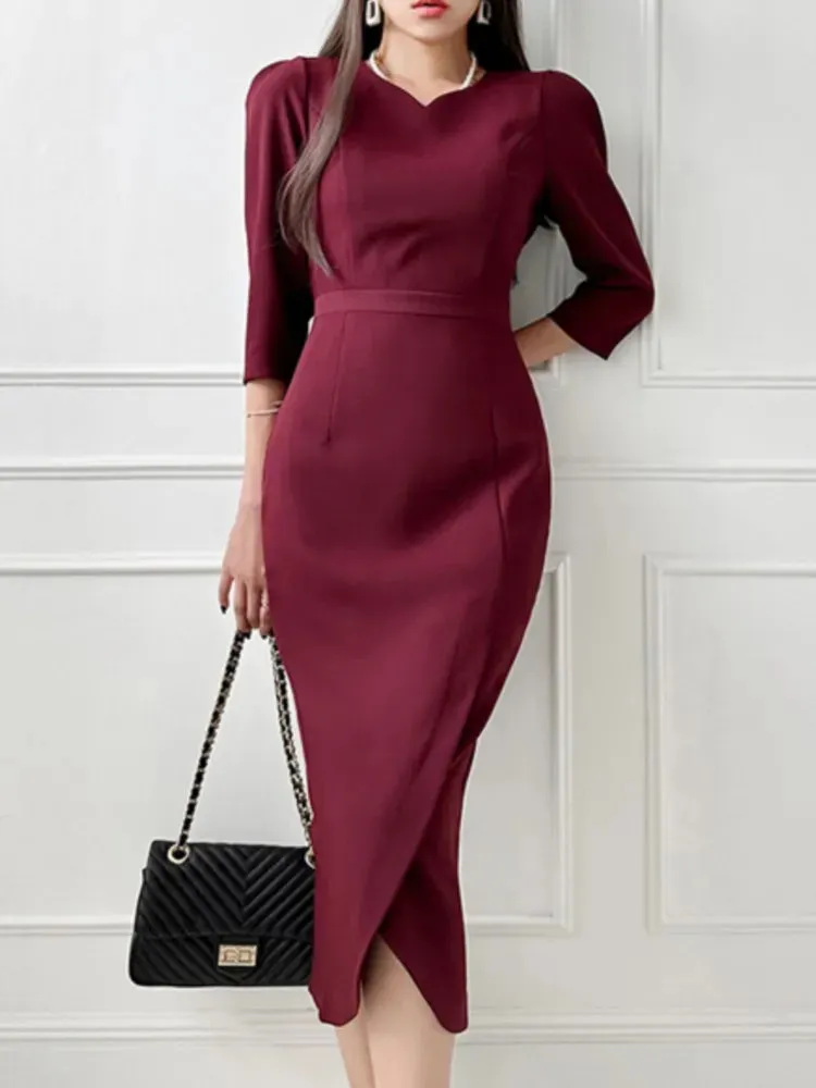 Tailored Side Slit Pencil Dress