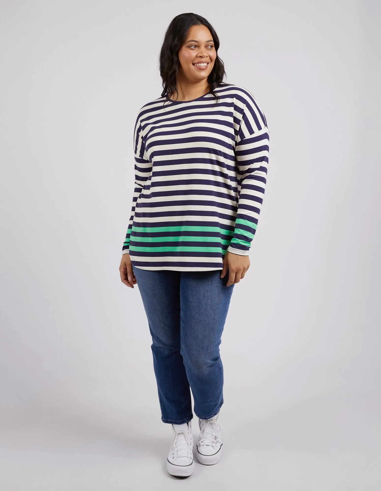 Turn Back Long Sleeve Indigo & Pearl Stripe