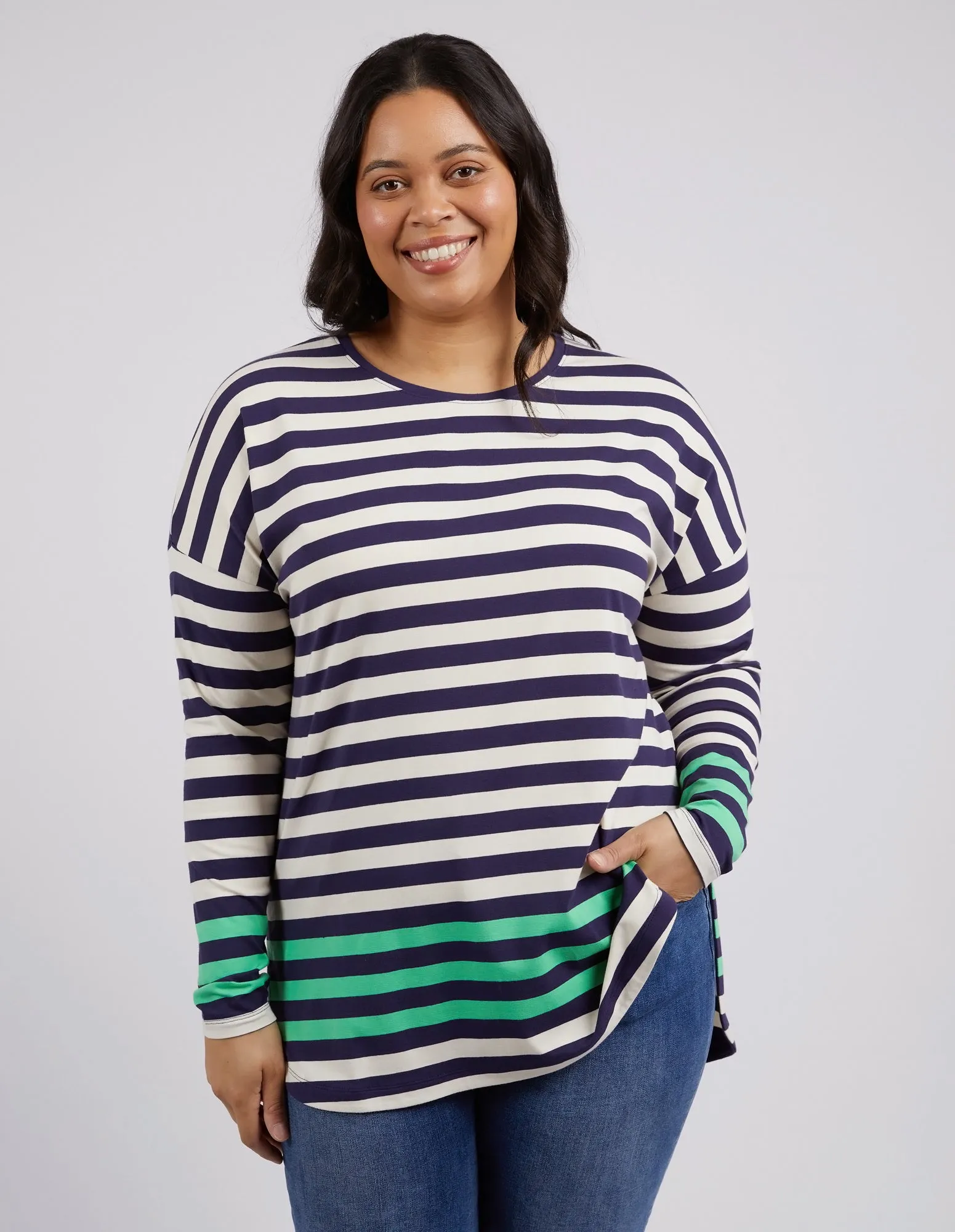 Turn Back Long Sleeve Indigo & Pearl Stripe