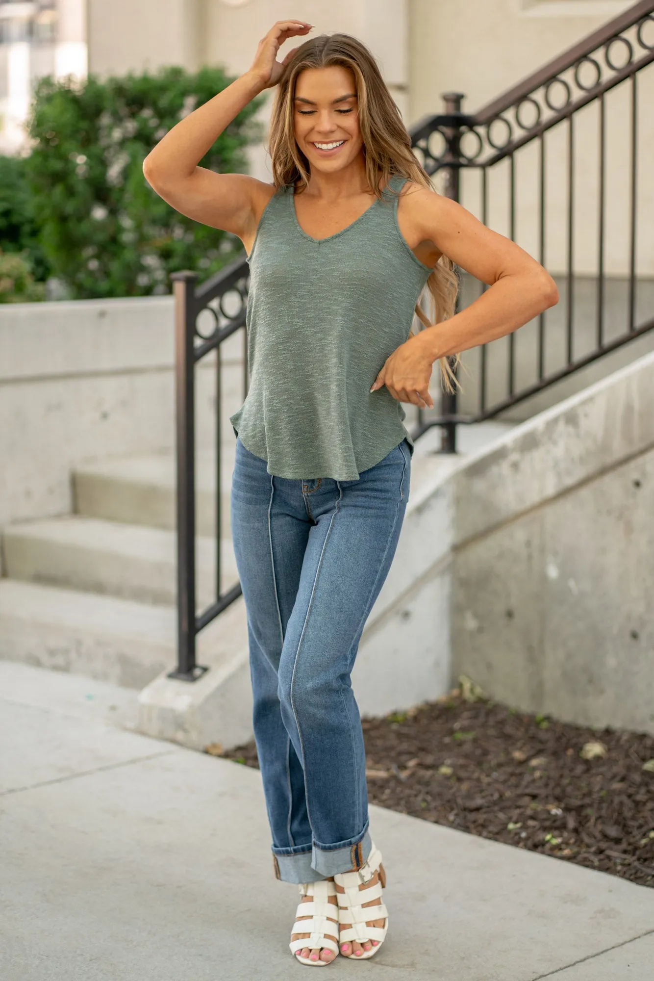 V Neck Sleeveless Cami Top Ash Jade