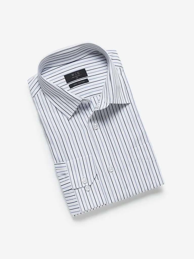 WES Formals White Striped Relaxed Fit Shirt