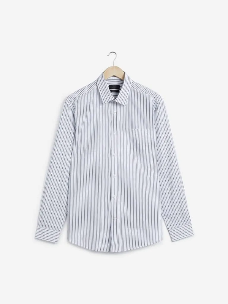 WES Formals White Striped Relaxed Fit Shirt