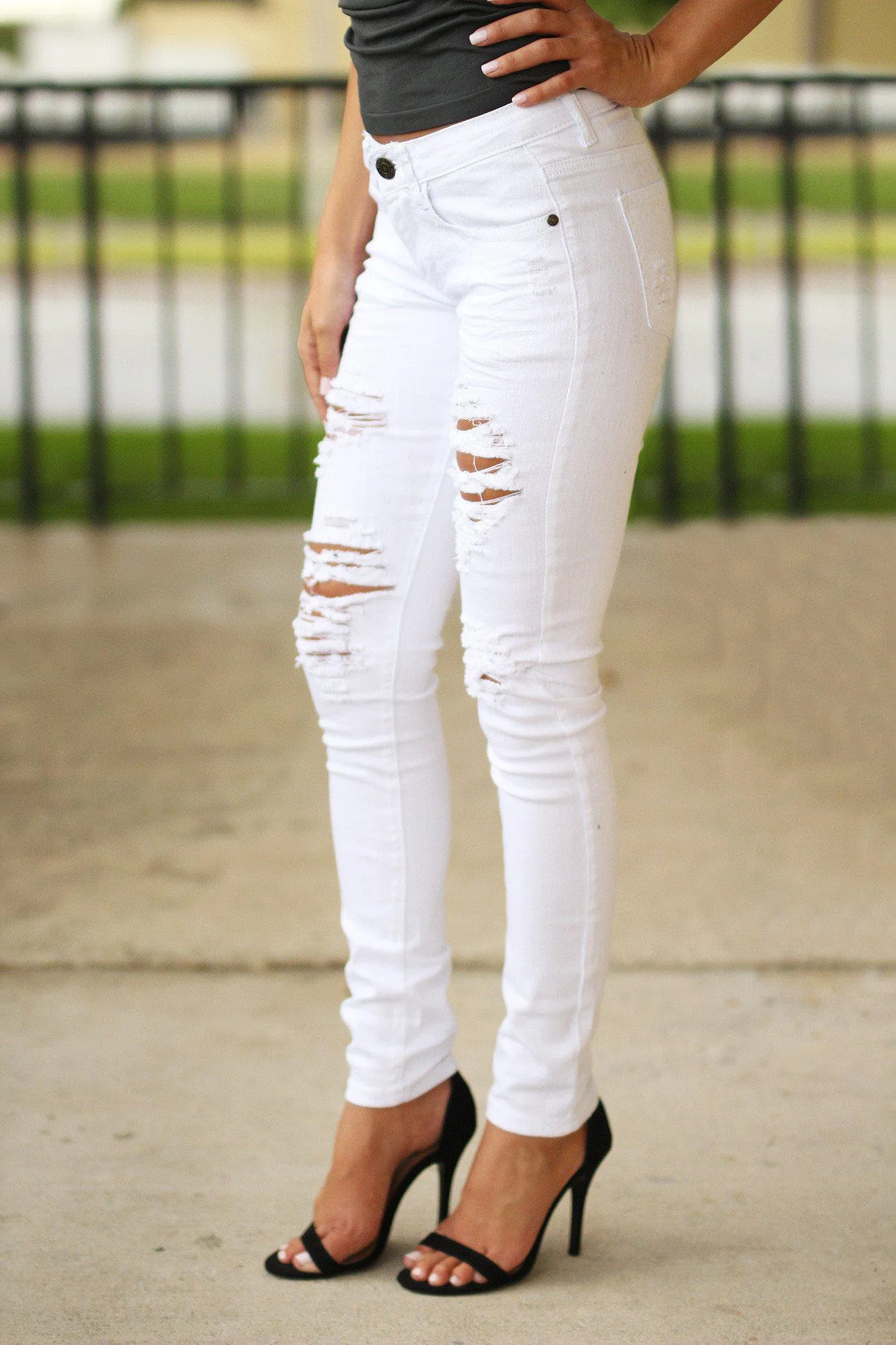 White Distressed Skinny Jeans