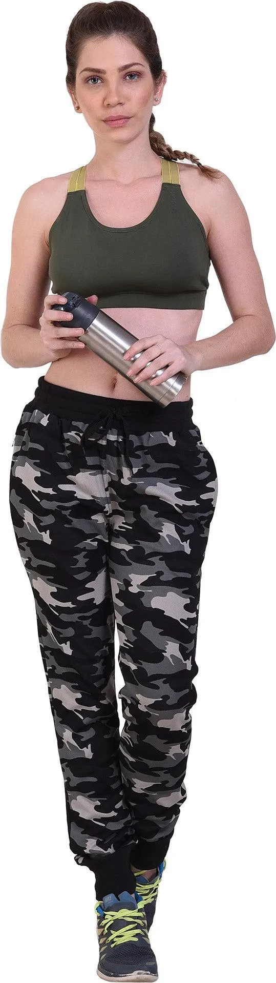 Women Black/Grey Camouflage Joggers