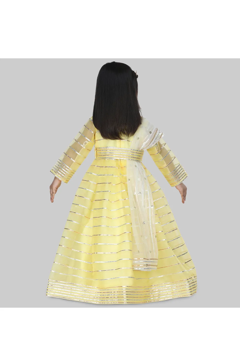 Yellow sequins and lace work anarkali with dupatta