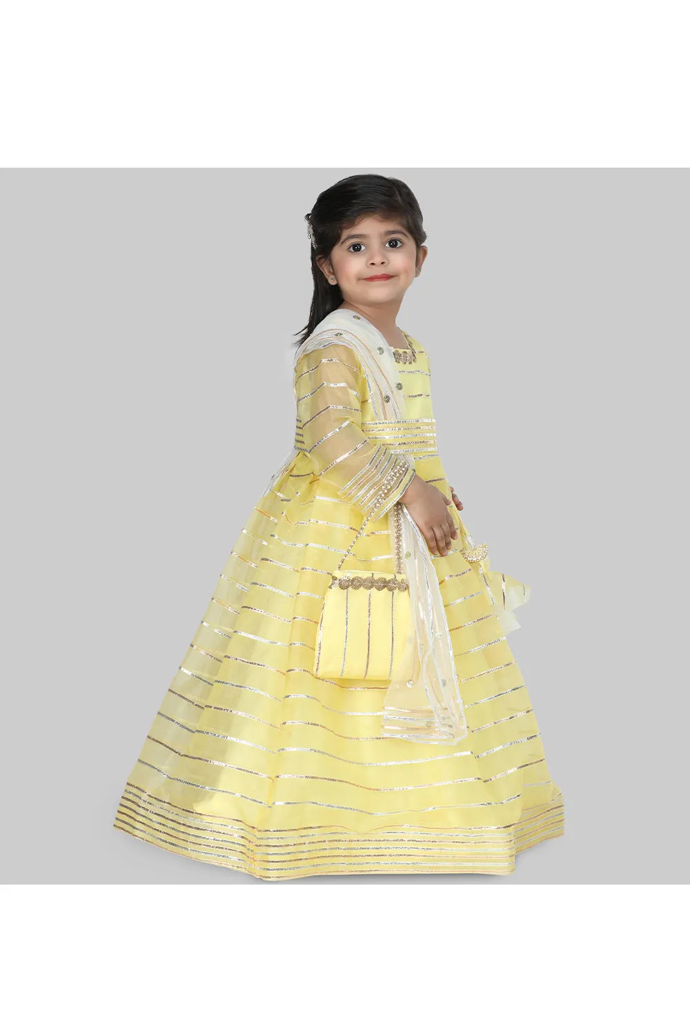 Yellow sequins and lace work anarkali with dupatta